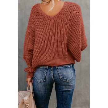 Black Carry On Knit V Neck Pullover Sweater Apricot Red Brown